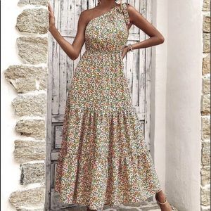 Boho tie shoulder A line maxi dress